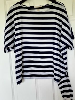 Michael Kors Navy & White Horizontal Stripe Short Sleeve Top